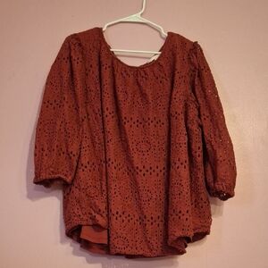 LC Lauren Conrad Terracotta Lace Blouse